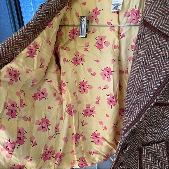 A&F Wool Cropped Jacket Brown Herringbone  wool blazer silk interior large work - Picture 10 of 10